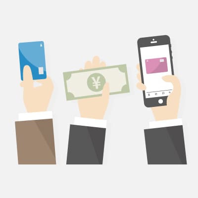 多様なお支払い方法のイメージ（現金、カード、QRコード）